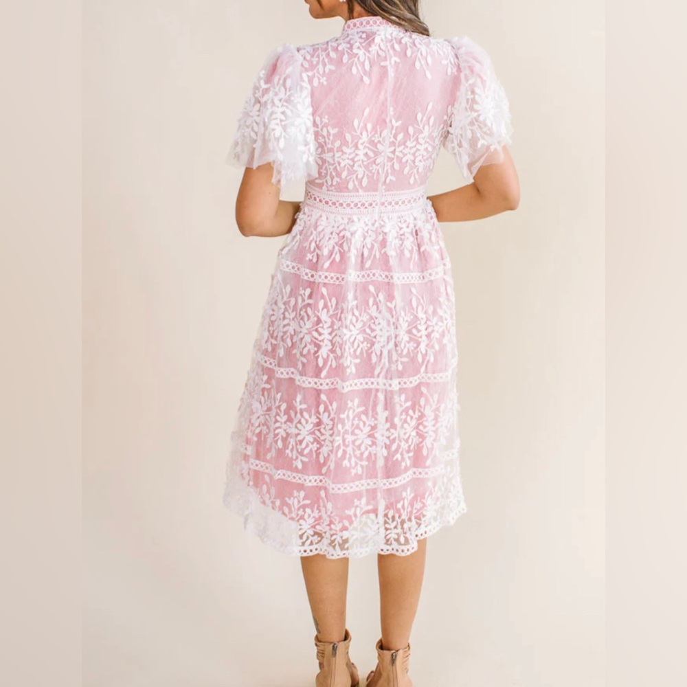 Ivy City Co Sicily Dress with Flutter Sleeves in Pink - Picture 3 of 16